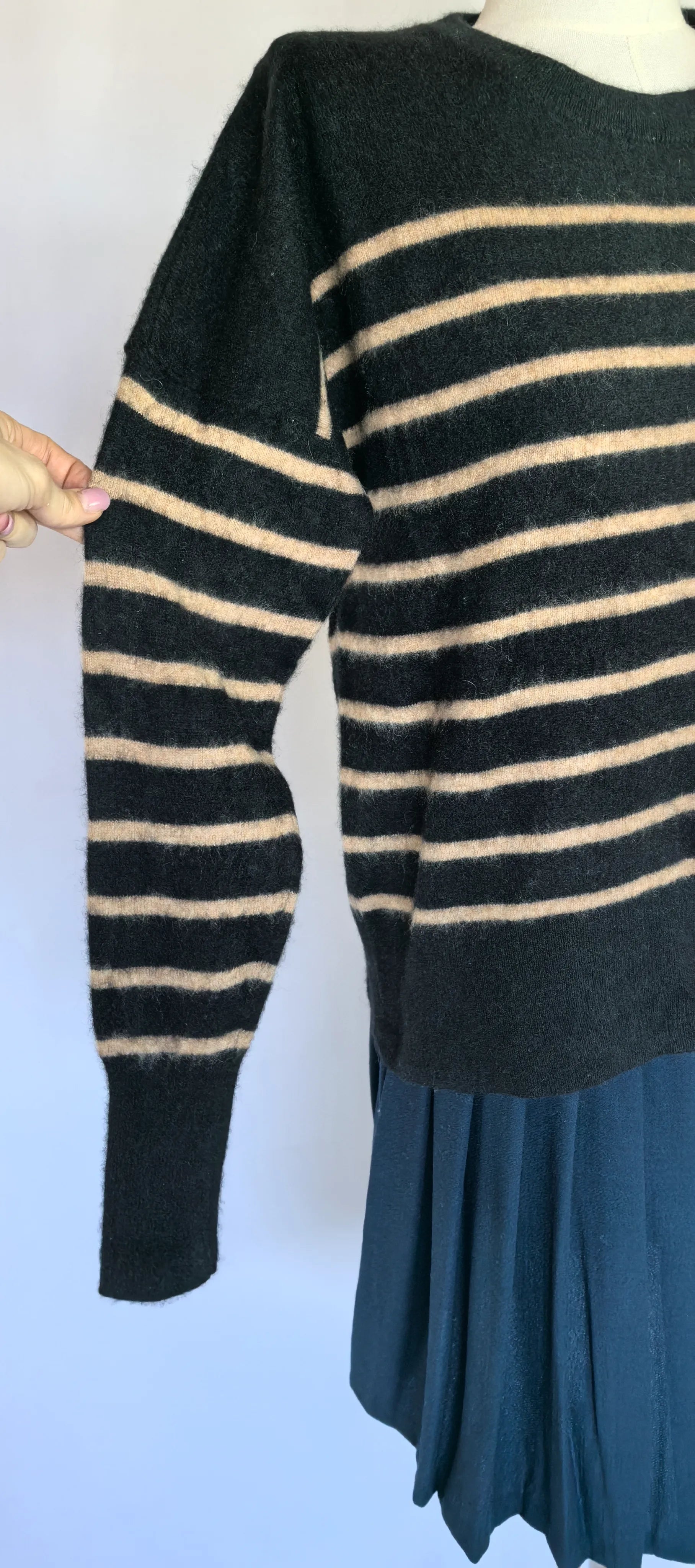 Pulover cu dungi din dublu fir de casmir - Tahari