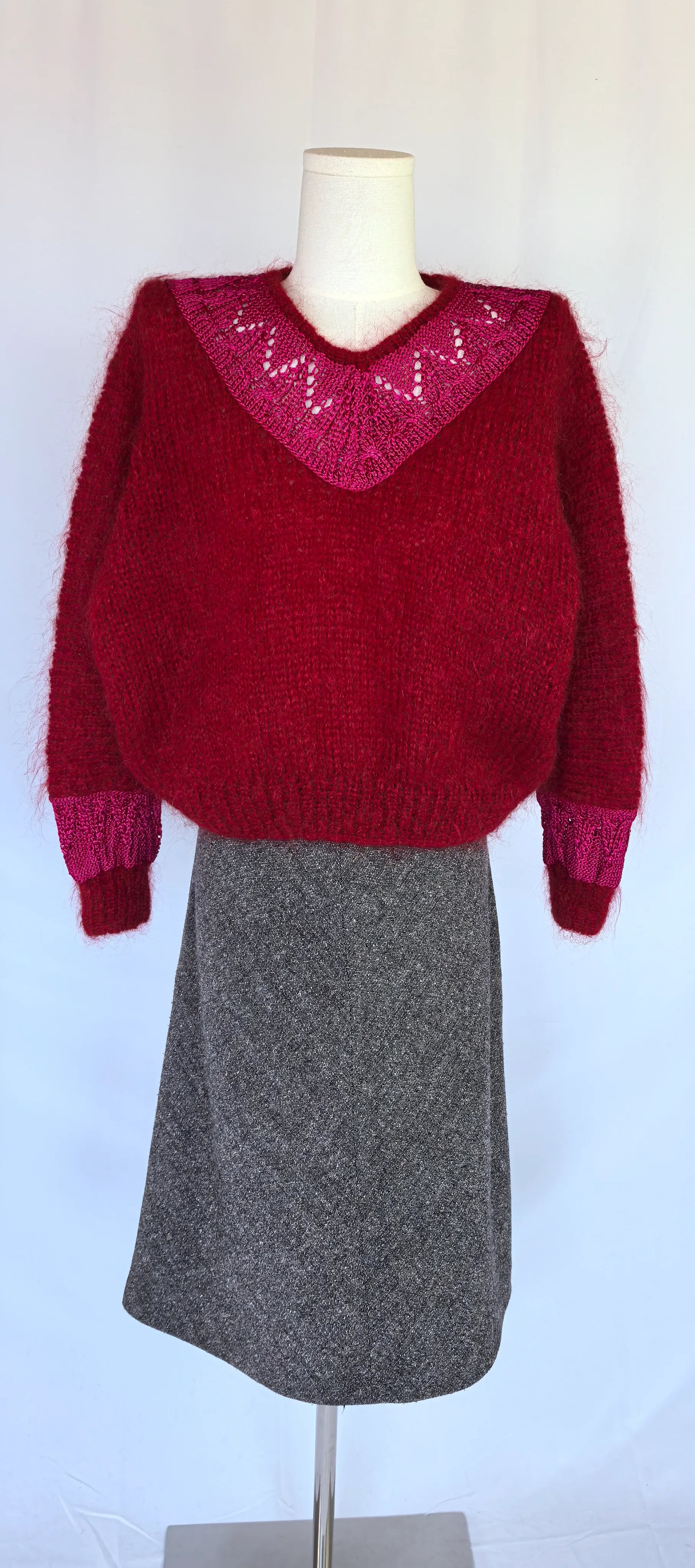 Pulover tricotat handmade din lana si mohair