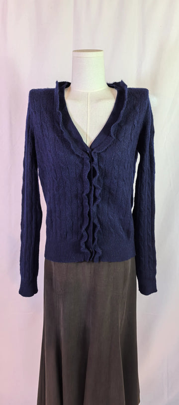 Pulover din casmir cu torsade si volane  - Aqua