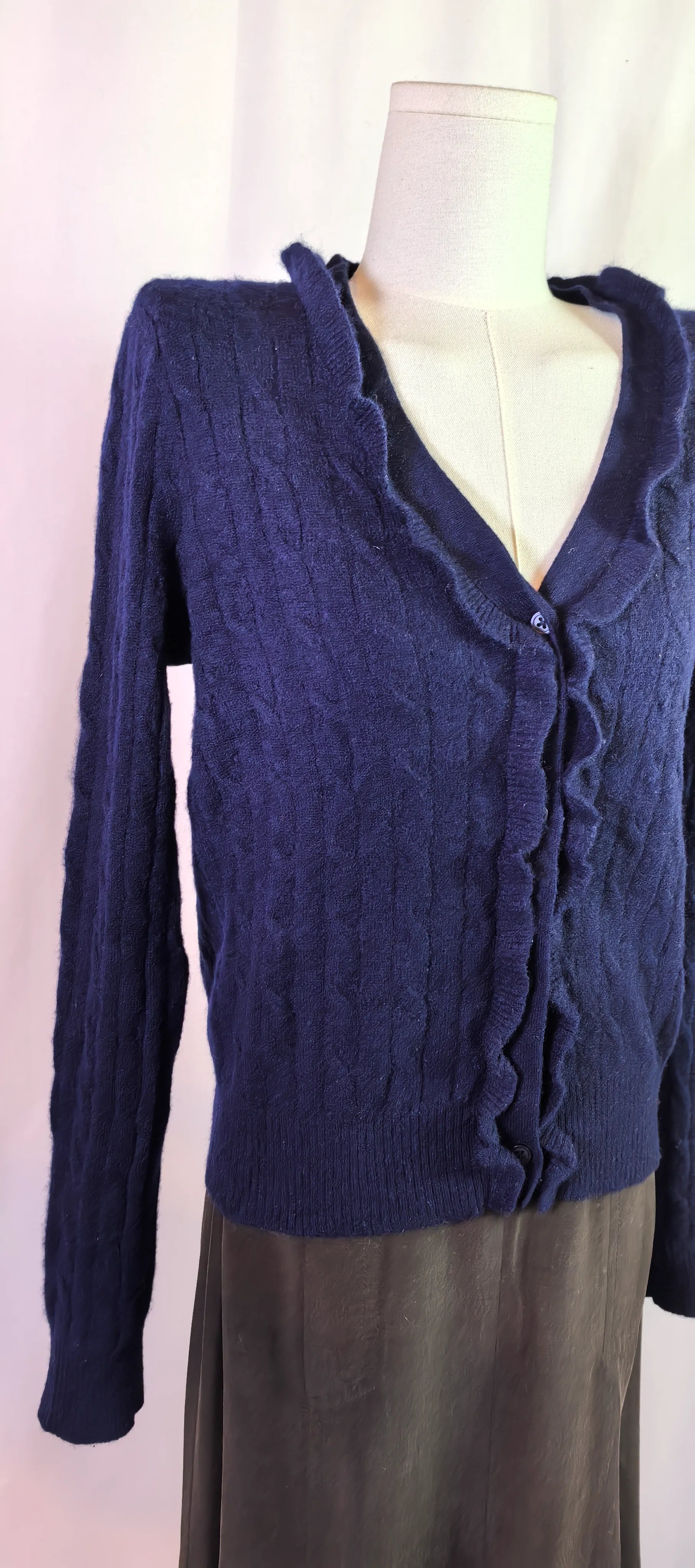 Pulover din casmir cu torsade si volane  - Aqua