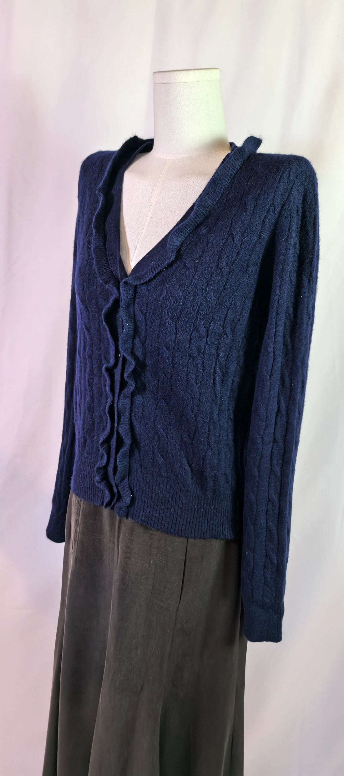 Pulover din casmir cu torsade si volane  - Aqua