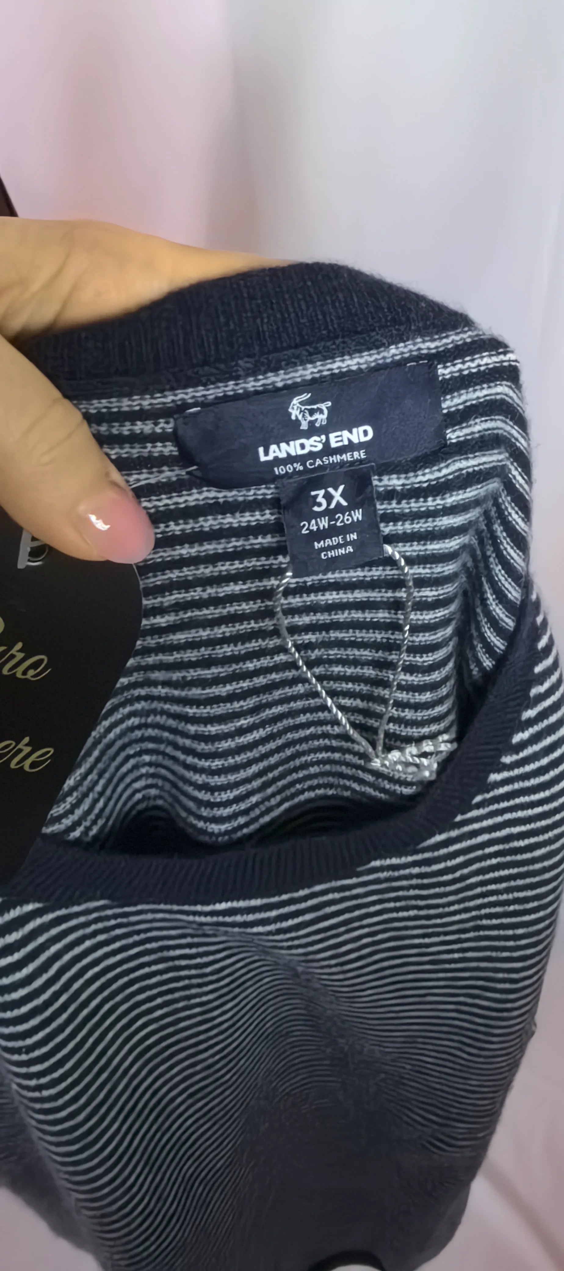 Pulover din casmir cu dungi - Lands' End