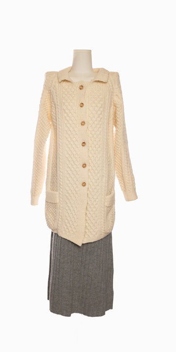 Cardigan lung din lana cu buzunare si nasturi de lemn