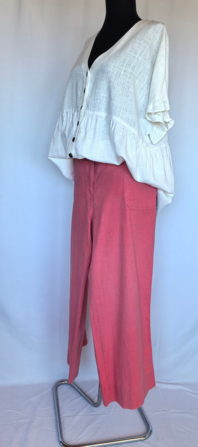 Pantaloni din in cu cordon in talie