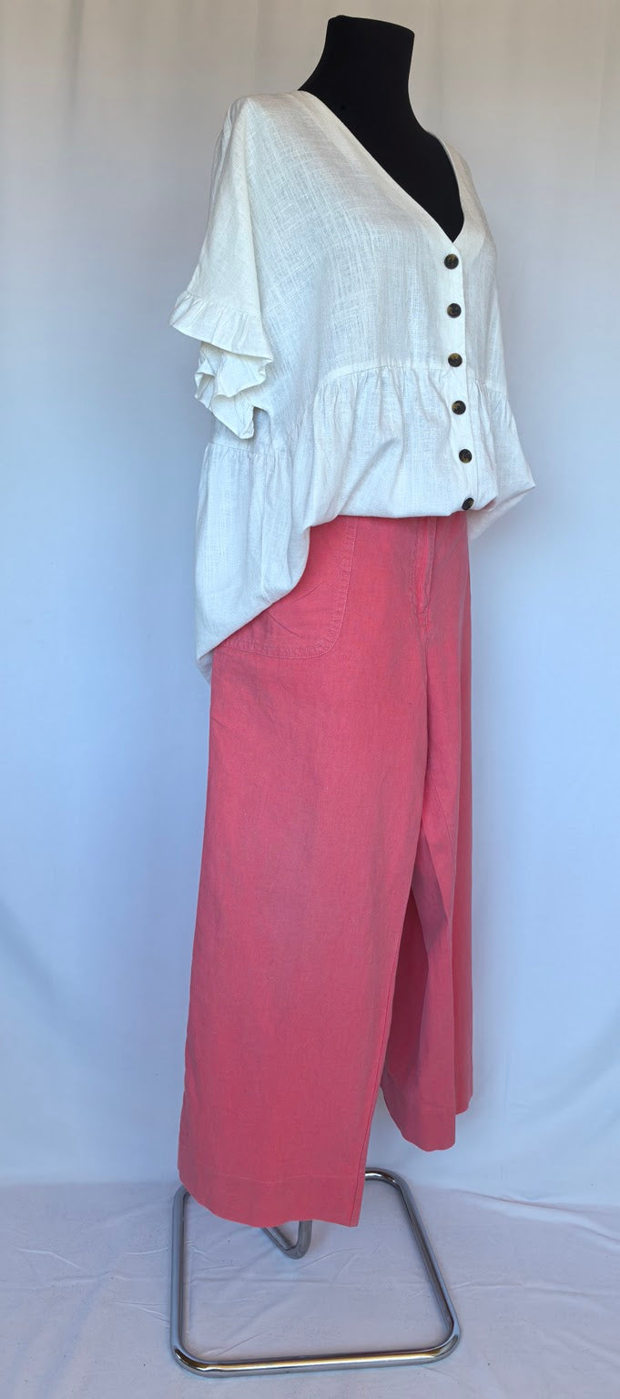 Pantaloni din in cu cordon in talie
