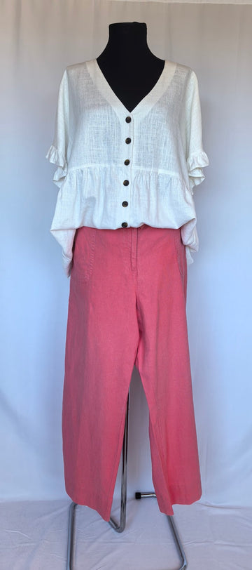 Pantaloni din in cu cordon in talie
