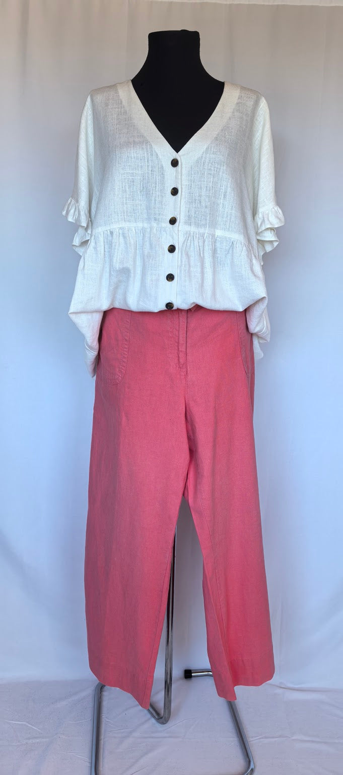 Pantaloni din in cu cordon in talie