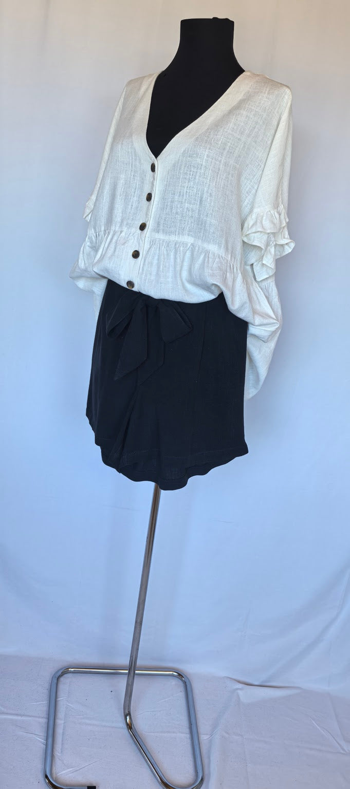 Pantaloni scurti cu cordon din blend de in