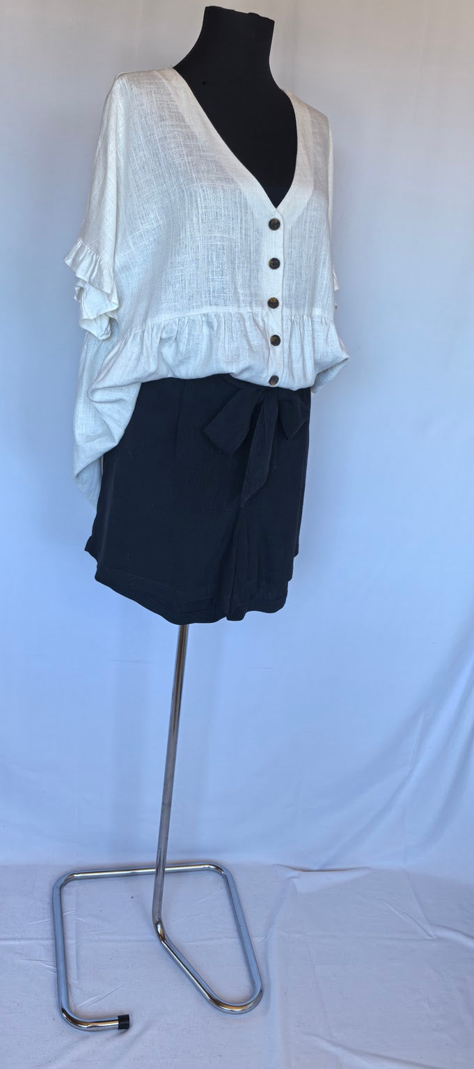 Pantaloni scurti cu cordon din blend de in