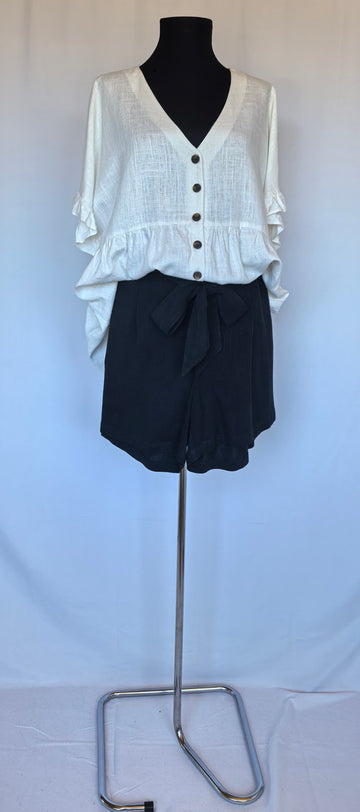 Pantaloni scurti cu cordon din blend de in