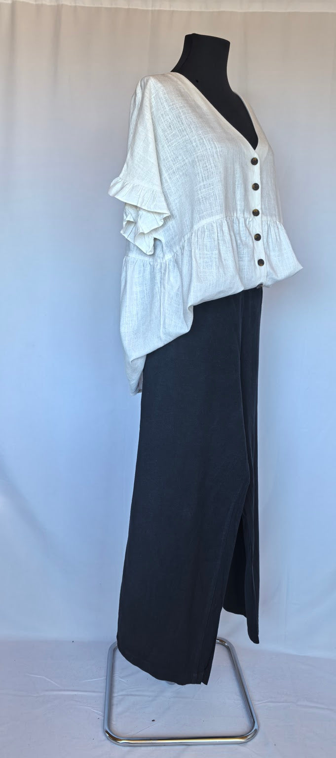 Pantaloni wide leg cu talia pe elastic din blend  de in