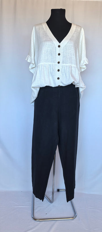 Pantaloni wide leg cu talia pe elastic din blend  de in