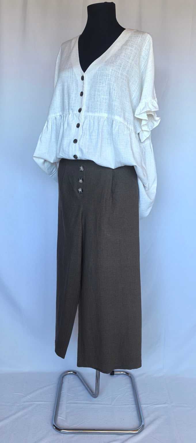Pantaloni wide leg din in si vascoza