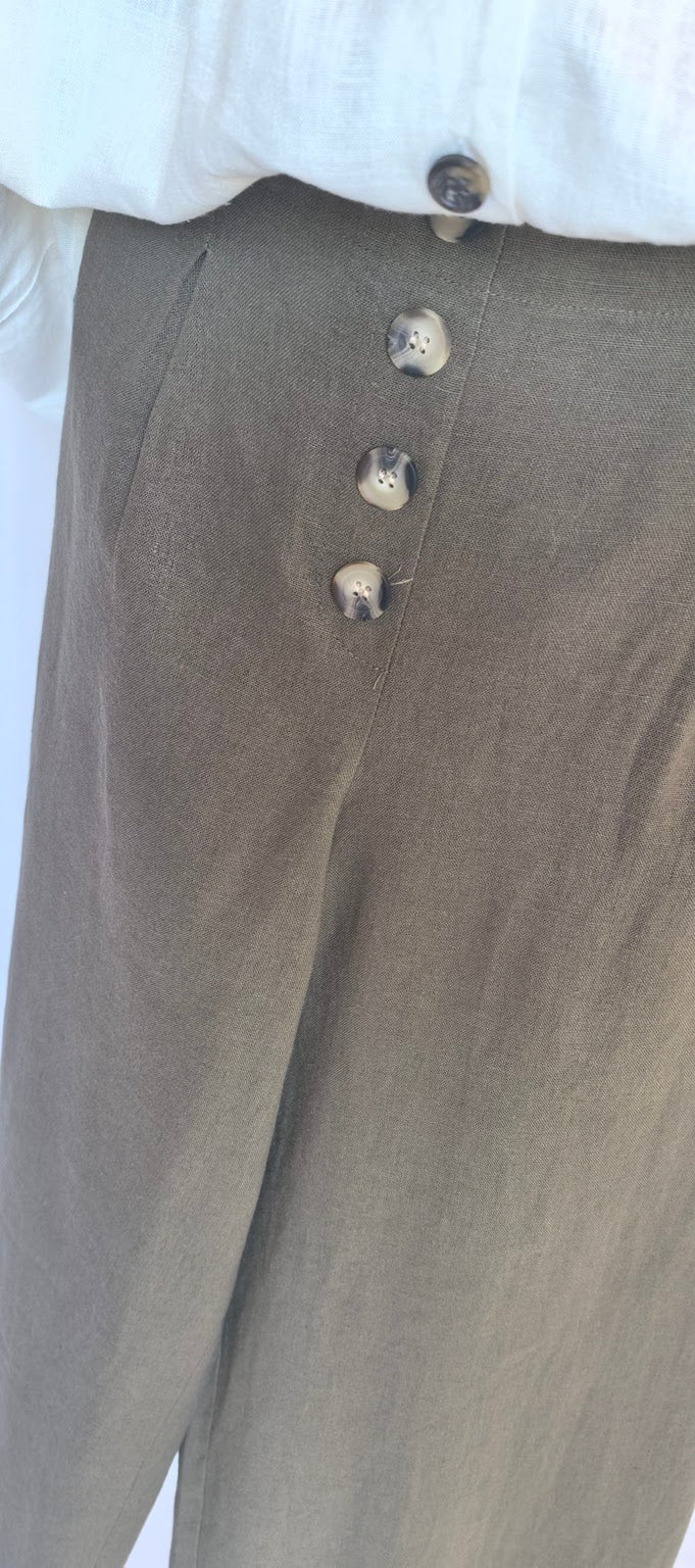 Pantaloni wide leg din in si vascoza