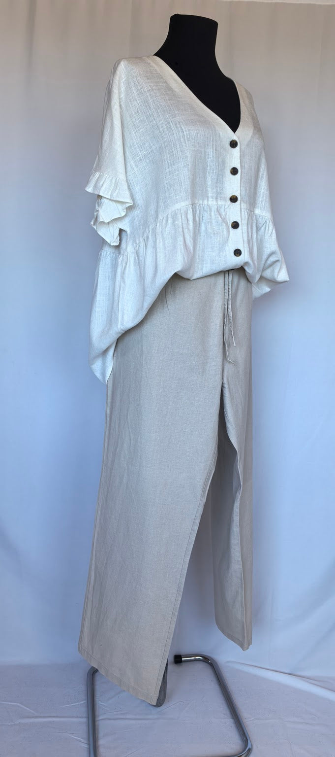Pantaloni wide leg natur din in