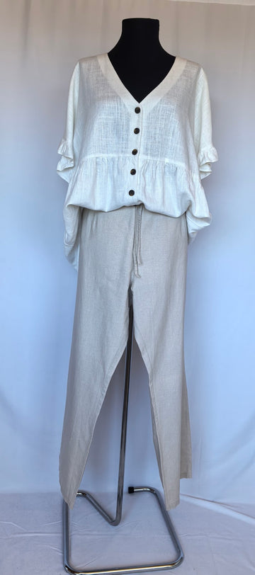 Pantaloni wide leg natur din in