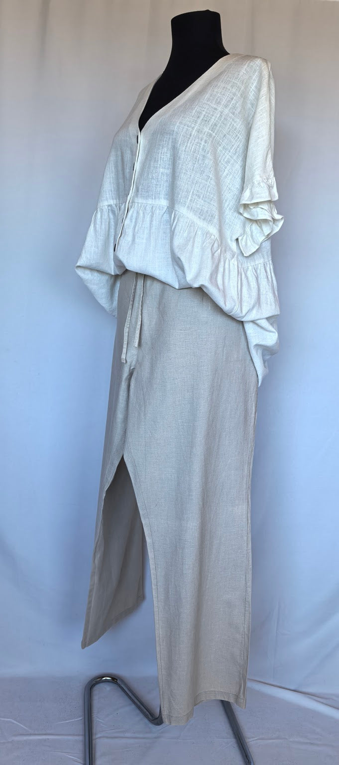 Pantaloni wide leg natur din in