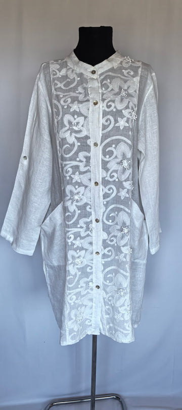 Rochie din in cu broderie