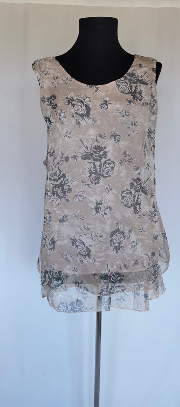 Top din voal de matase cu imprimeu floral